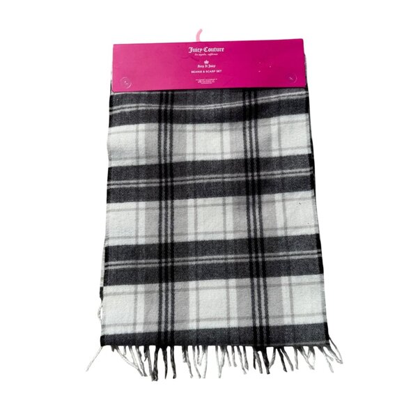 Juicy Couture Womens Black & White Plaid Scarf With Fringe & Glitter Logo - Picture 3 of 3